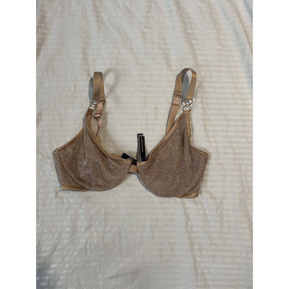 Victoria's Secret Unlined Underwire Bra 34DD/E75 Beige Sparkle Lingerie